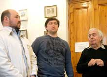 На открытии выставки (слева направо): Андрей Герасимюк, Евгений Деменок и Евгений Голубовский