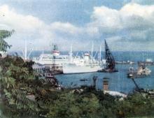 Морской порт. Фото в иллюстрированном буклете «Одесса», 1957 г.