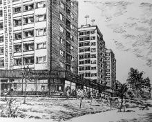Три жилых дома для моряков ЧМП на Комсомольском бульваре. Рисунок Г. Топуза