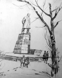 Памятник Т.Г. Шевченко зимой. Рисунок Г. Топуза