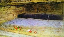 Спальное помещение партизан. Фото в путеводителе «Музей в катакомбах», 1977 г.