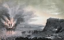 Взрыв английского фрегата «Тигр» 30 апреля 1854 г. у дачи Кортацци на М.-Фонтане. Рисунок Ф. Гросса
