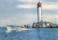 Воронцовский маяк. Фотография в буклете «Одесский морской порт. Пригородные морские пассажирские линии». 1962 г.