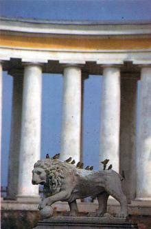 Скульптура льва на фоне колоннады Воронцовского дворца. Фотография в альбоме «Одесса: паспорт города». 1997 г.