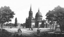 Кладбищенская церковь Всех Святых, литография, вторая половина XIX века