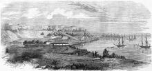 Одесса. Вид на город и Бульварную лестницу со стороны таможни. Рисунок в газете «L'illustration». 1856 г.